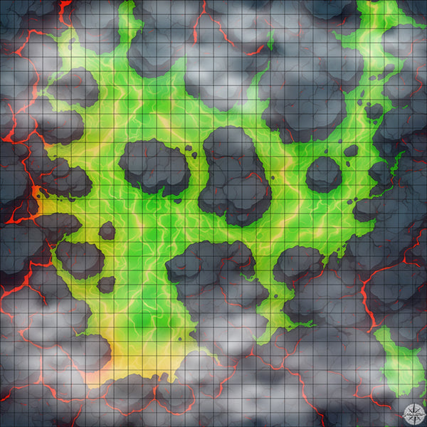 green lava lake with islands battle map with Mist