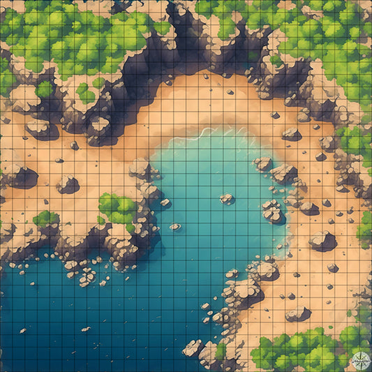 horseshoe beach with cliffs battle map