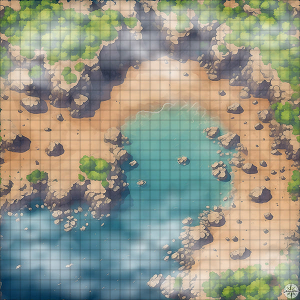 horseshoe beach with cliffs battle map with Mist