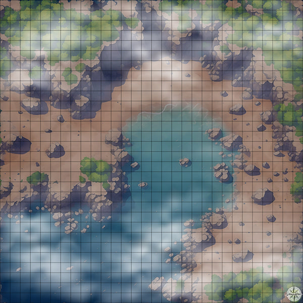 horseshoe beach with cliffs battle map Night time with Mist