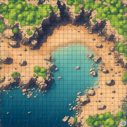 horseshoe beach with cliffs battle map with Rain