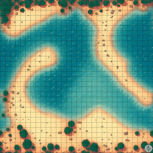 ocean beach with sand dunes and palm trees battle map
