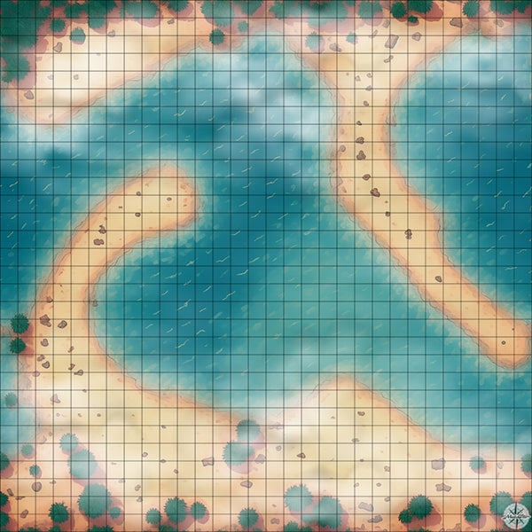 ocean beach with sand dunes and palm trees battle map with Mist