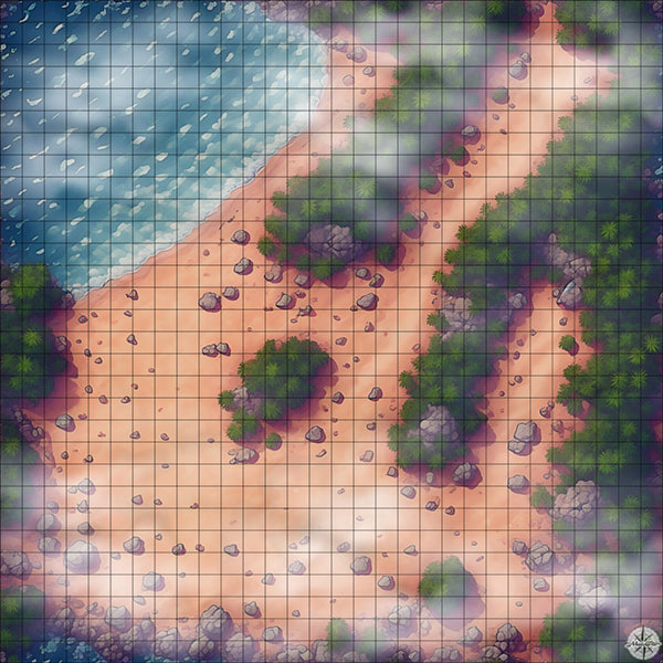 beach with palm tree path battle map with Mist