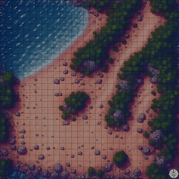beach with palm tree path battle map at Night time