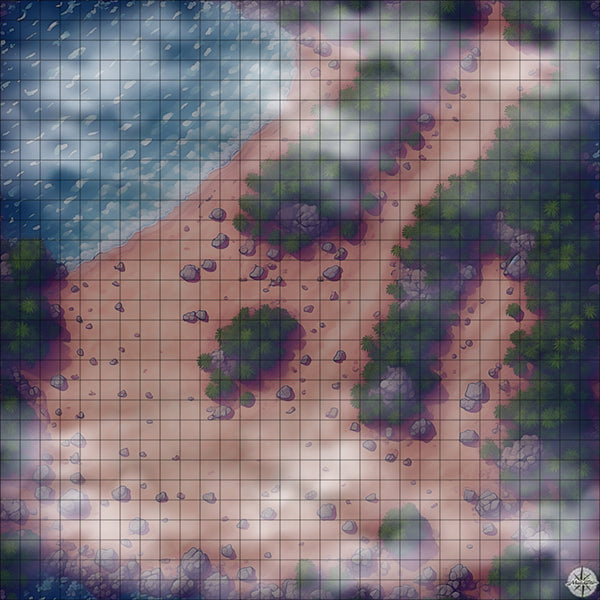 beach with palm tree path battle map Night time with Mist