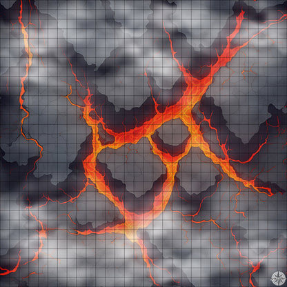 red lava with joining plateaus battle map with Mist