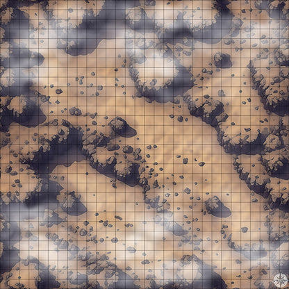 rocky mountain with desert plateaus battle map with Mist