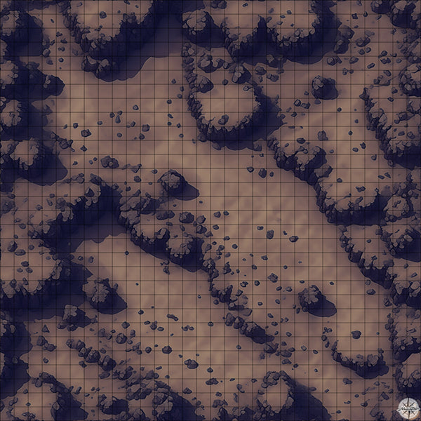 rocky mountain with desert plateaus battle map at Night time