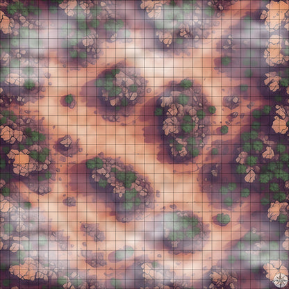 rocky desert plateau with palm trees battle map with Mist