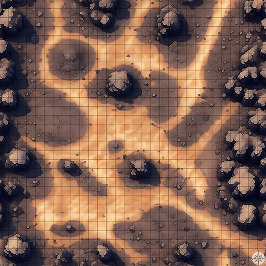 desert mountain clearing with rocky ground battle map