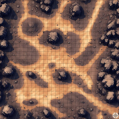 desert mountain clearing with rocky ground battle map with Rain