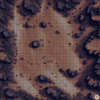 barren desert clearing with rocks battle map at Night time