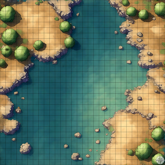 wide rocky river with tiered banks battle map