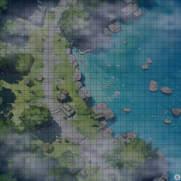 Serene Woodland Lake Glade Battlemap Night Mist