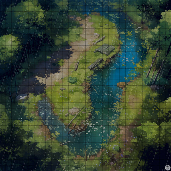 Wildlife Forest Lake Preserve Battlemap Night Rain