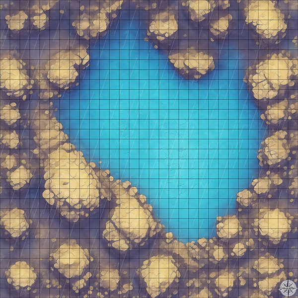 Heart Shaped Lake With Craggy Rocks Battlemap - TTRPG Map For D&D and ...
