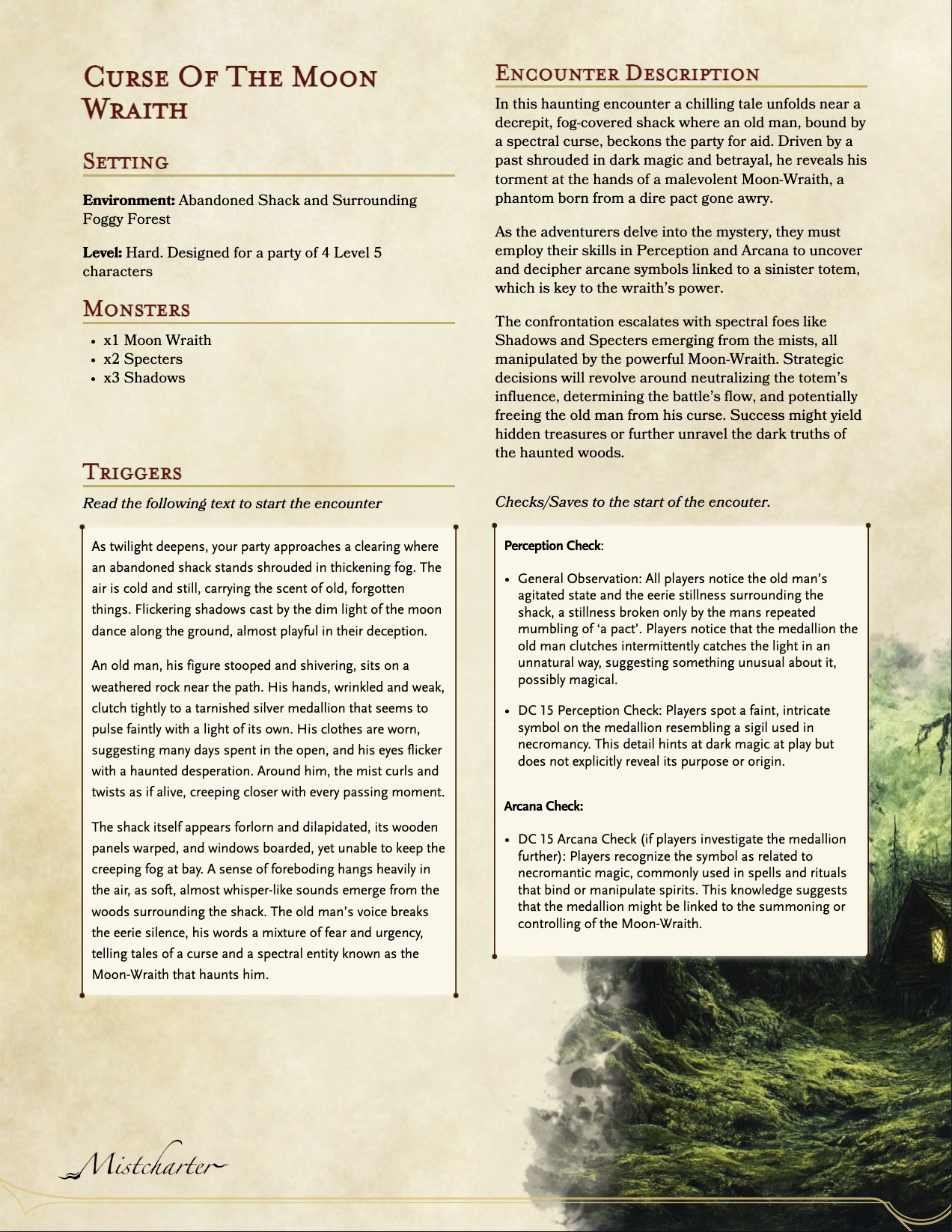 Curse of the Moon Wraith - A 5E One Shot Encounter | Mistcharter ...