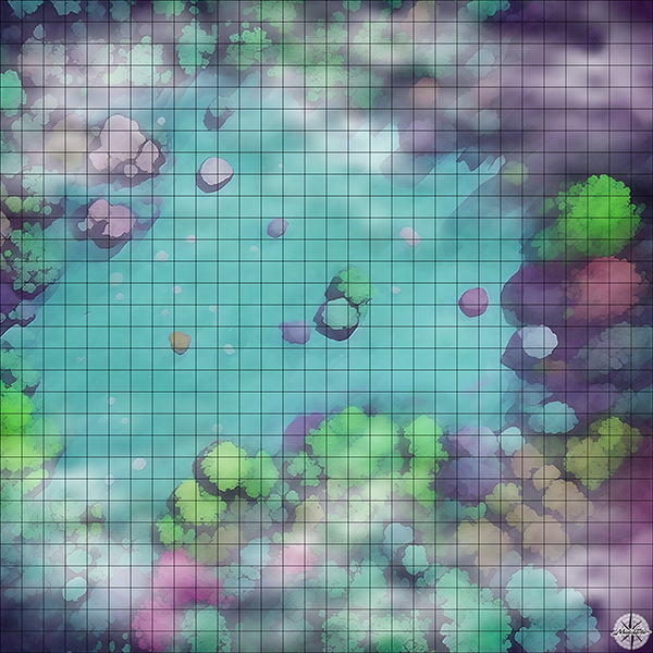 neon fey forest clearing D&D map with Mist