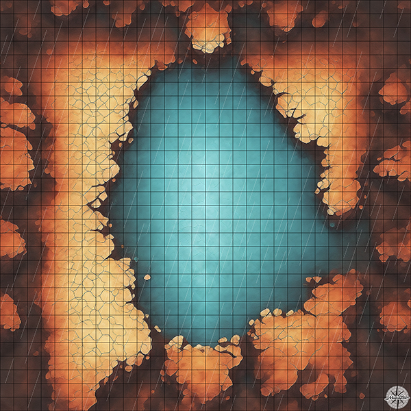 red stone cave arena D&D map with Rain