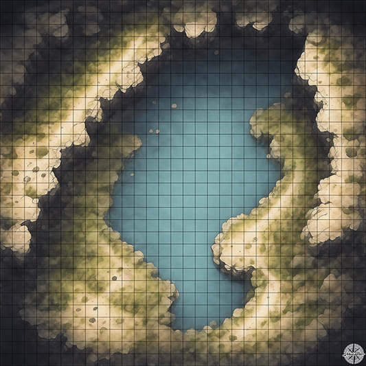 cave with lake and ridges cliffs D&D map