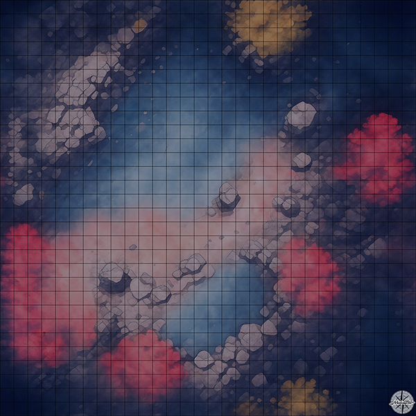 rocky cave with trees D&D map with Night