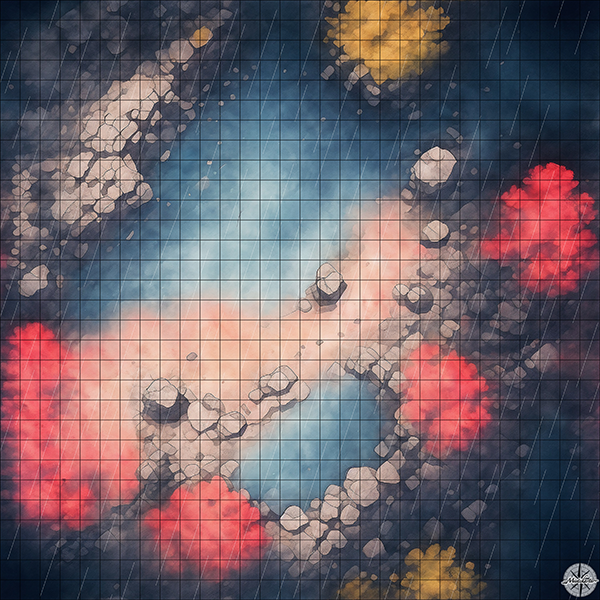 rocky cave with trees D&D map with Rain